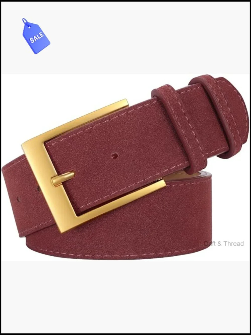 Vintage Suede Leather Wide Chunky Belt with Gold Buckle